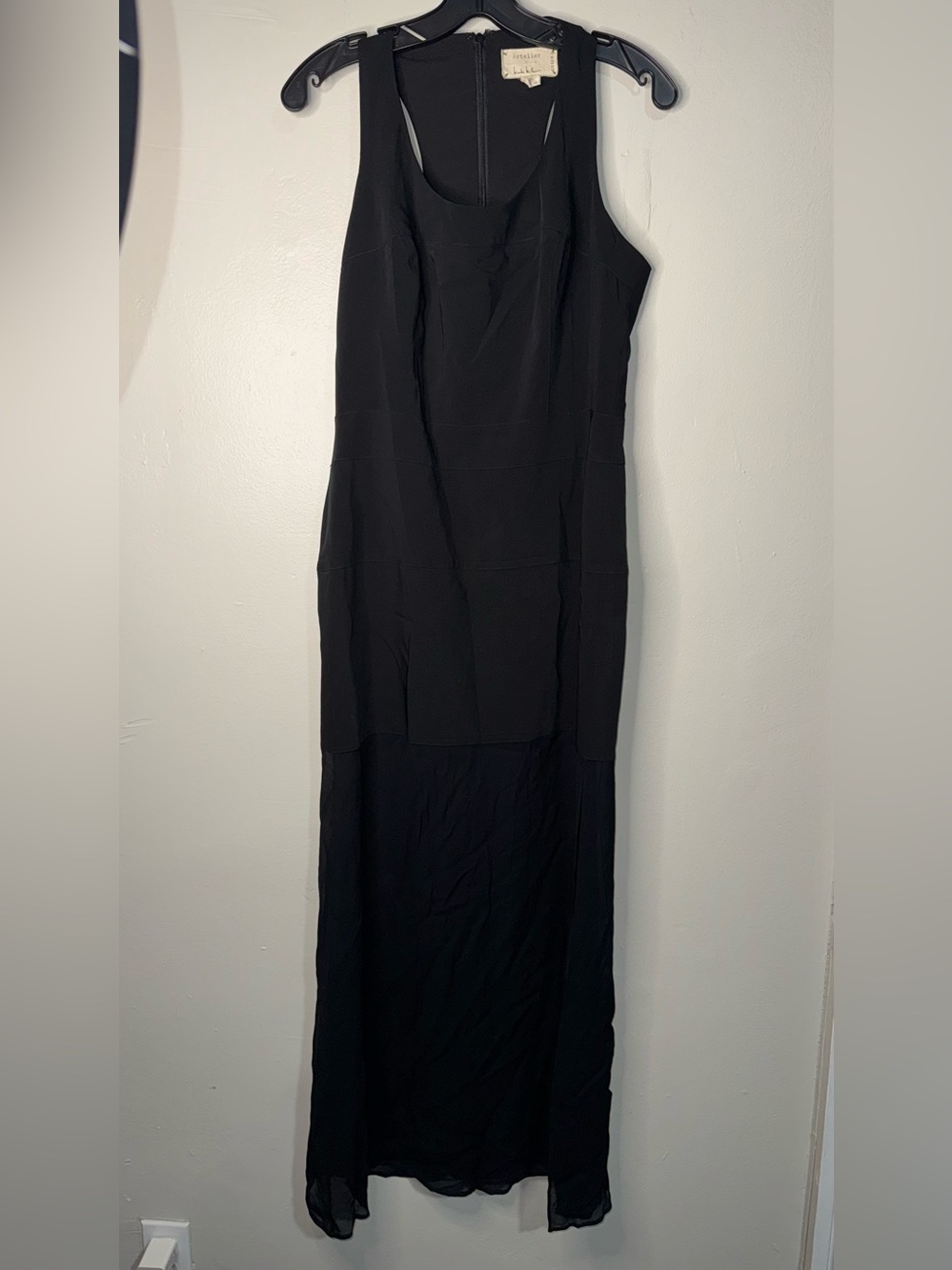 Artelier Nicole Miller Classic Black Maxi Dress with Scoop Neck